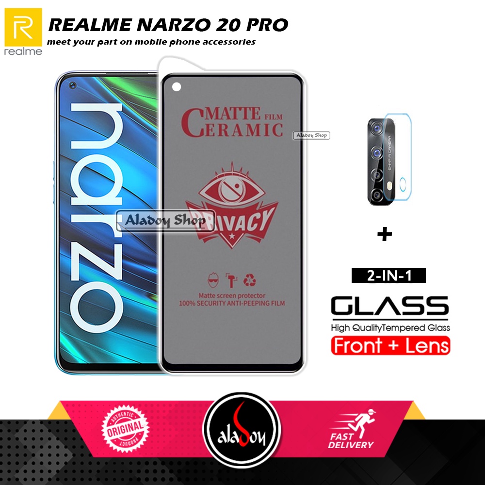 PAKET 2IN1 Anti Gores Privacy Realme Narzo 20 Pro + Tempered Glass Kamera