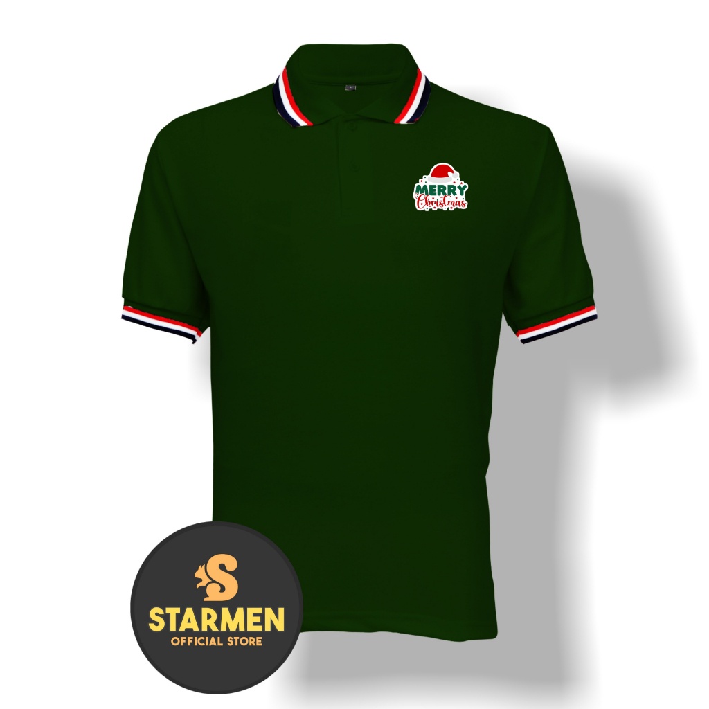 Kaos Polo Shirt Pria Kerah Logo Natal Merry Chirtmas A