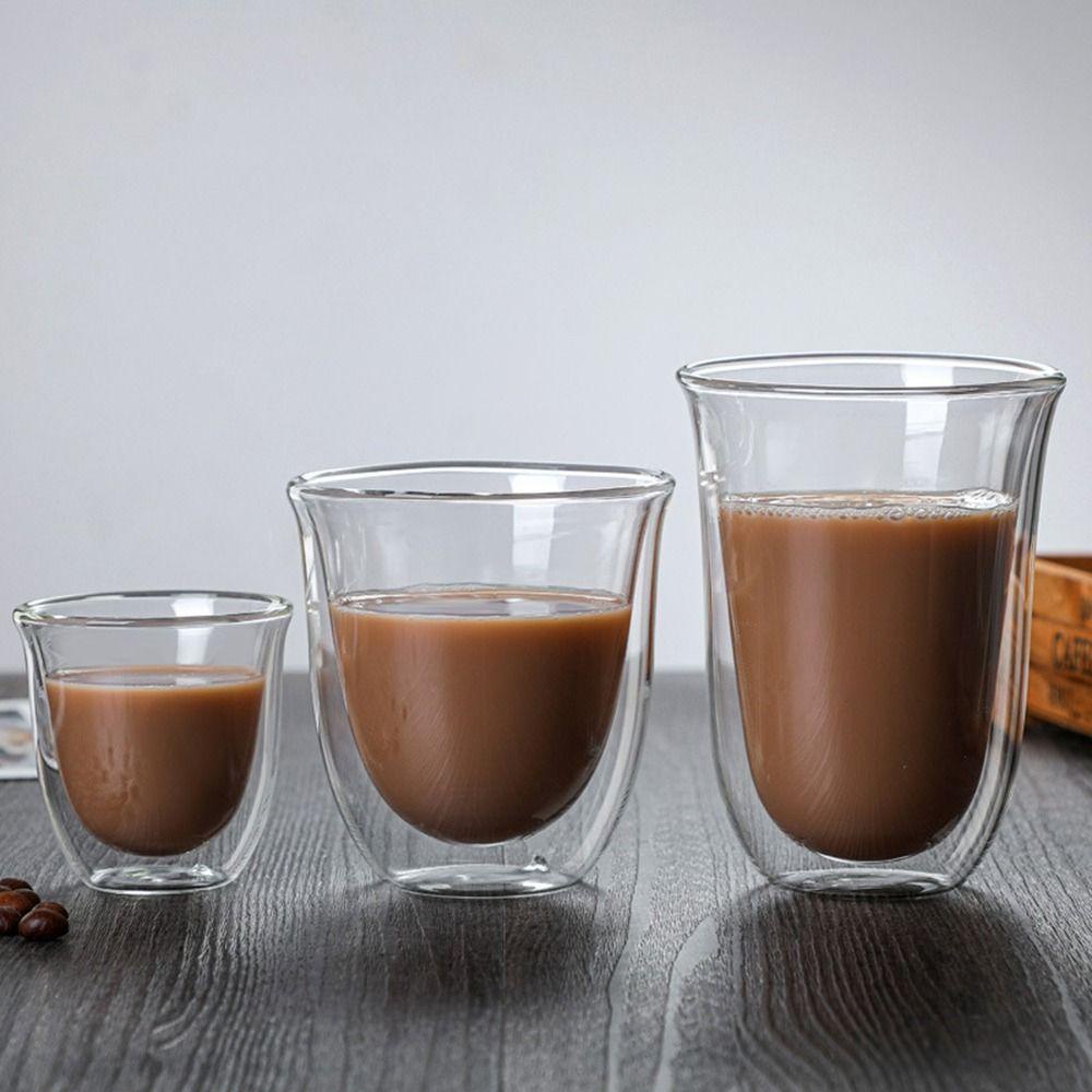 Solighter Double Wall Glass Cup Anti Panas Insulated High Borosilicate Mini Whisky Cup Breakfast Mug Transparan Bening