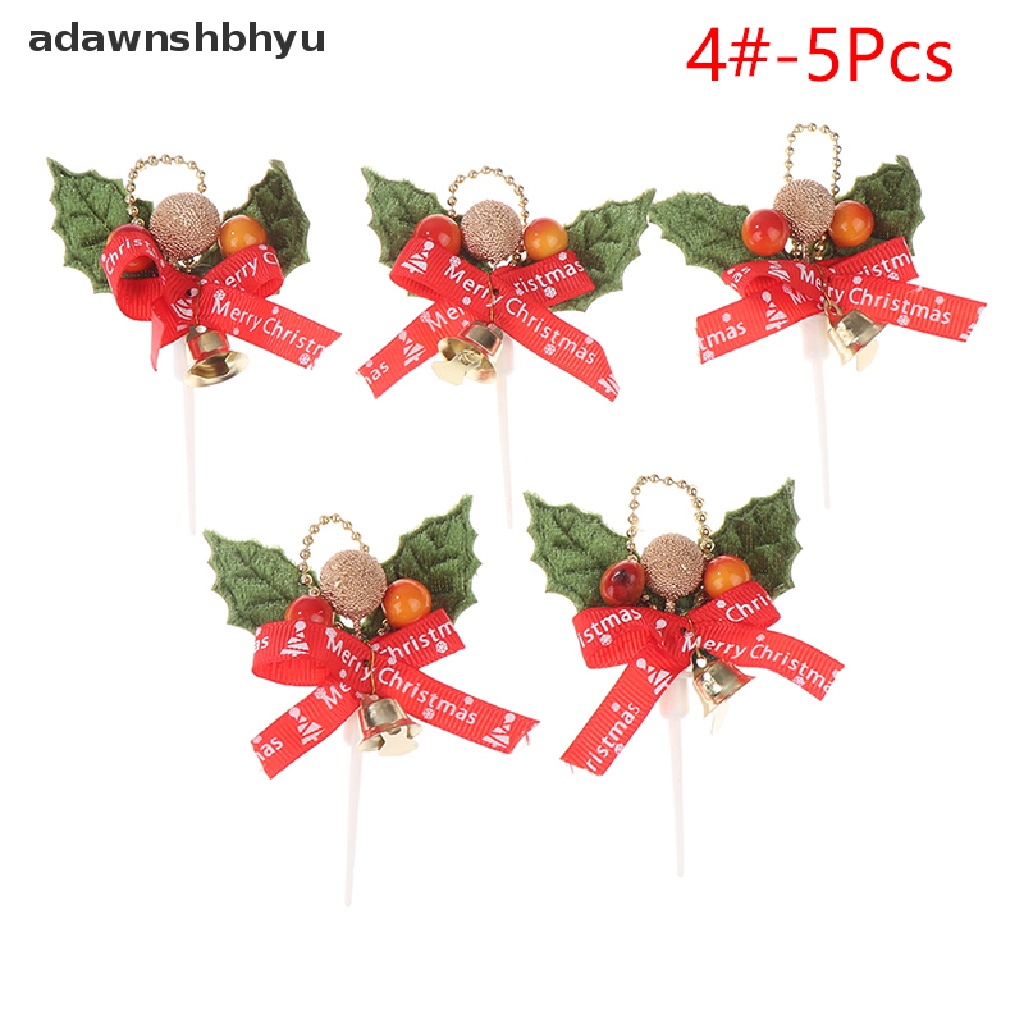 Adawnshbhyu 5Pcs Christmas Fruit Fork Leaf Xms Dekorasi Pohon Kue Plugin Party Decor ID