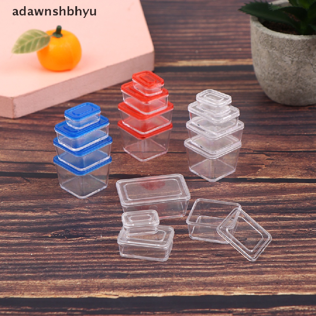 Adawnshbhyu 4pcs 1/12rumah Boneka Mini Fresh Keeping Box Kotak Makan Model Peralatan Makan Dapur ID