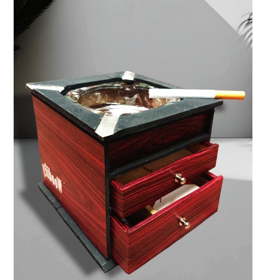 Belanja MurmerAsbak Aesthetic Kaca Asbak Kayu Fullset Dengan Lemari Kayu Laci Tempat Korek