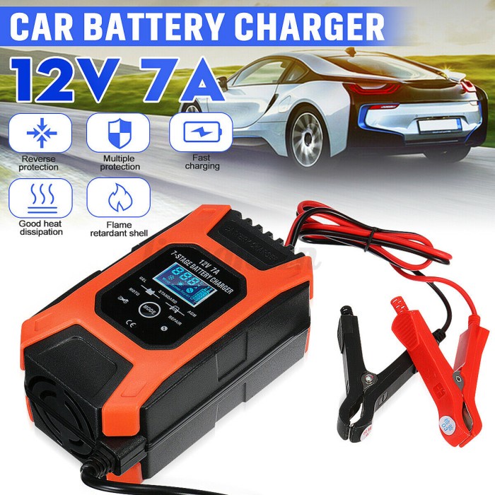 Charger Aki Mobil Motor Casan Cas Aki Otomatis 12V 7A 120Ah With LCD
