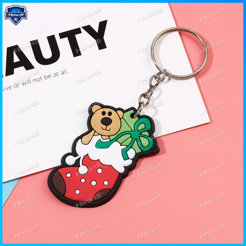 Gantungan Kunci Kartun Santa Claus Kartun Hadiah Natal Pvc Lembut Keychain Christmas Tree