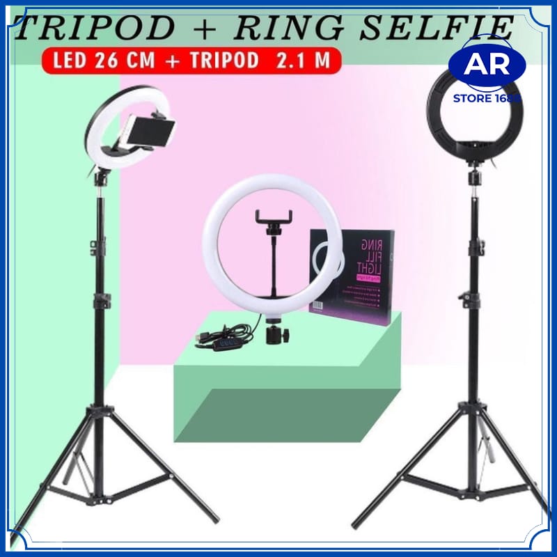 AR-RING LIGHT LED 26CM Lampu 26 cm Make Up Vlog Lampu Ringlight Tripod 55cm 1.1m 1.6m 2.1m