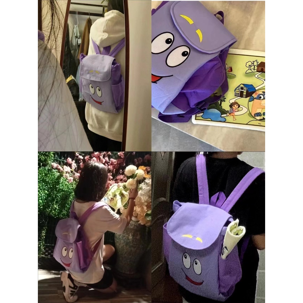 tas gendong lucu tas ransel bulu tas kartun 3d tas warna putih Sera Adventure Dora ransel Dora peta kartun utusan ransel kecil anak-anak lucu Dora dengan tas yang sama