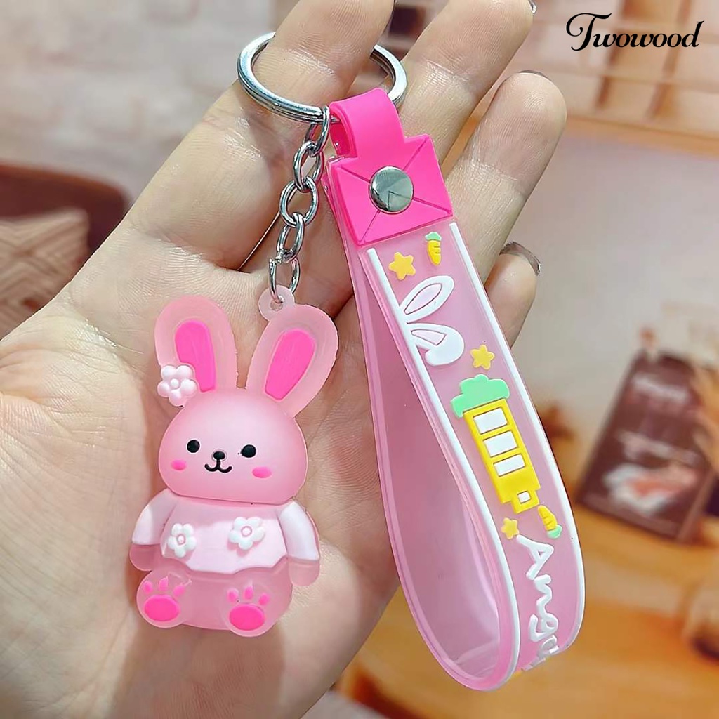 Twowood Rabbit Keychain Colorful Kartun Hewan Stainless Portable Hias Kekinian Bintang Wortel Bunga Rabbit Key Ring Schoolbag Decor