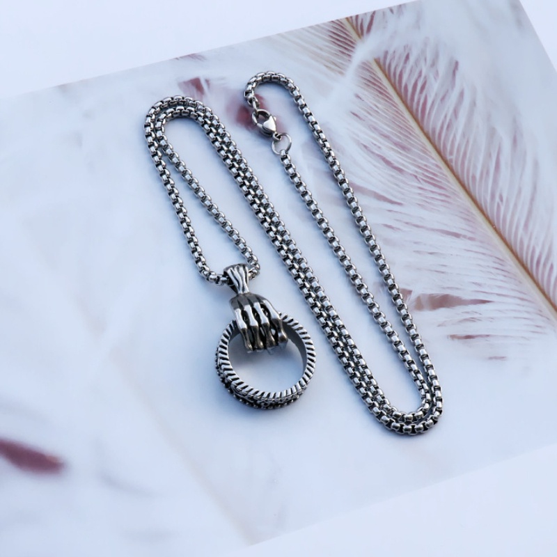 Baru Vintage Skeletal Clasp Pendant Kalung Pria Dan Wanita Vintage Bulat Skeletal Clasp Stainless Steel Sweater Rantai Hadiah Perhiasan