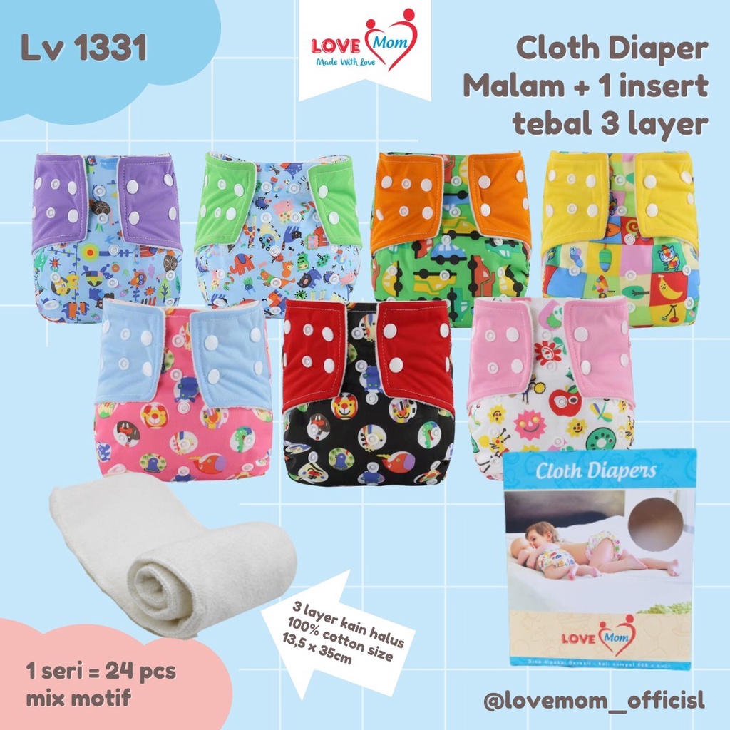 Popok Cloudy /  Cloth Diaper / Popok Kain Berkancing  Clodi Bayi Dapat Di Cuci