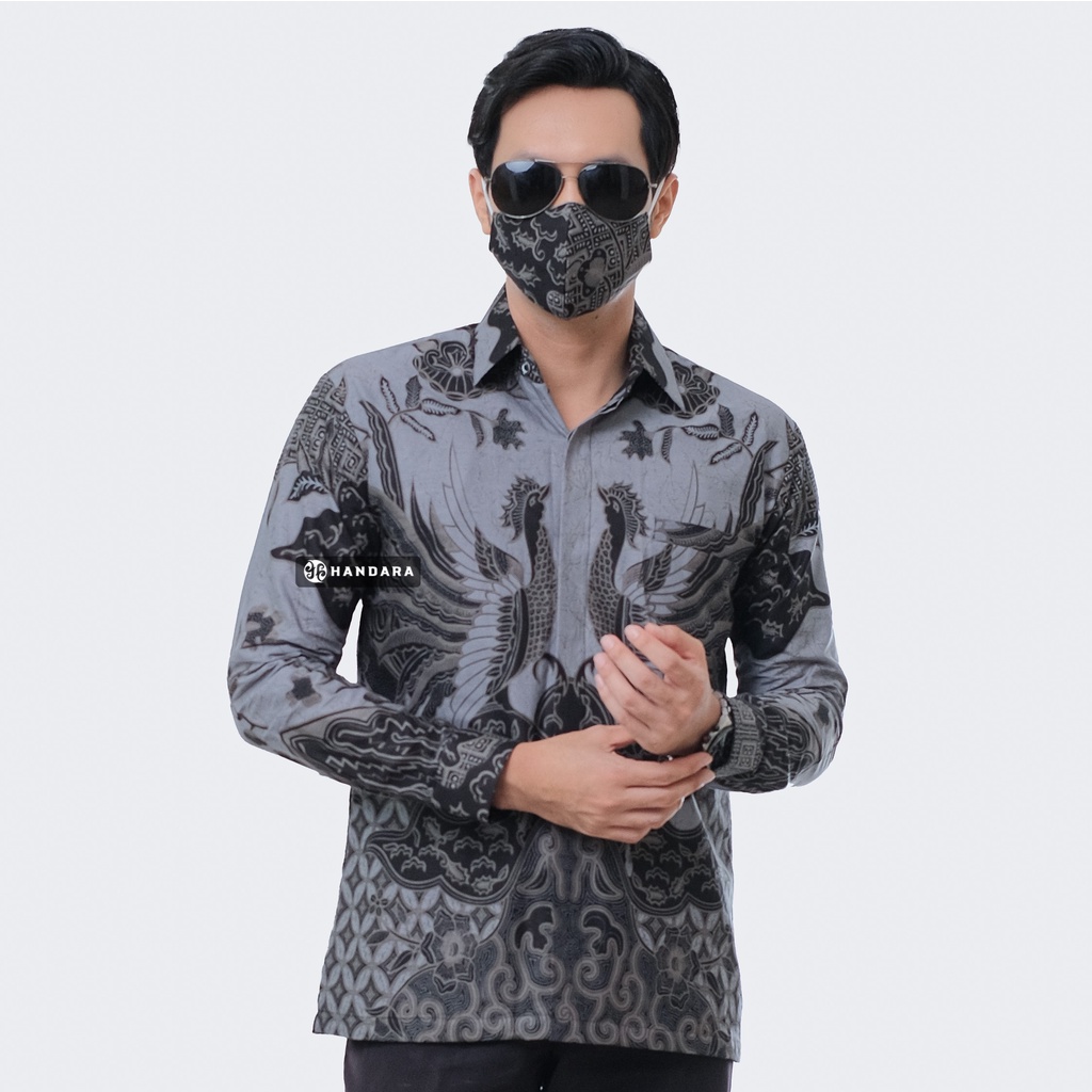 Handara Batik Pria Lengan Panjang Slim Fit Premium Mulyawarman Hitam Awu HB-292