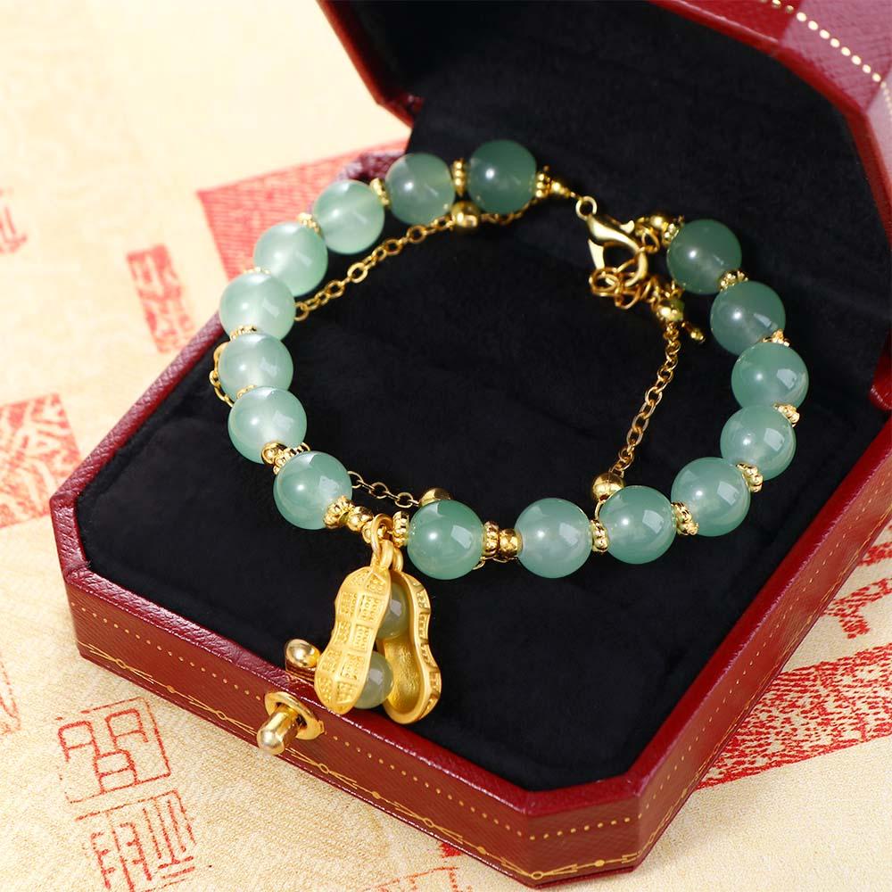 Agustina Manik Gelang Kepribadian Retro Sederhana Mutiara Emas Zamrud Gelang Antik Rantai Ganda Perempuan Tangan Rantai