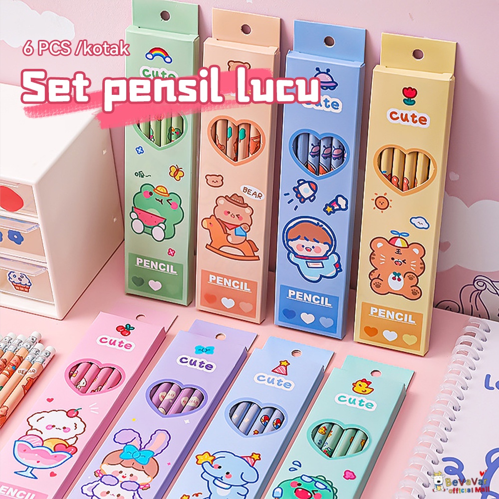 Bevavar 6Pcs Pensil Set Lucu/Alat Tulis Pensil/Stationery Set