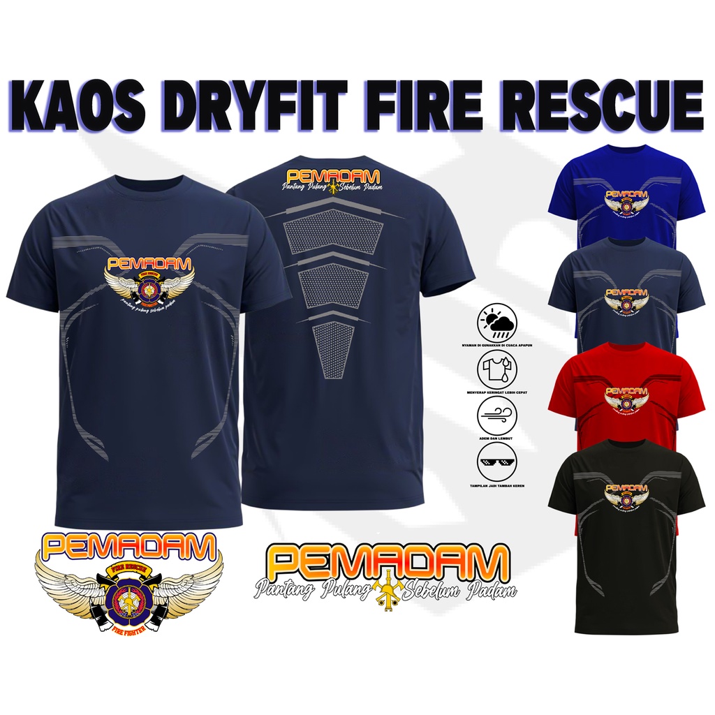 kaos dryfit fire rescue/pemadam