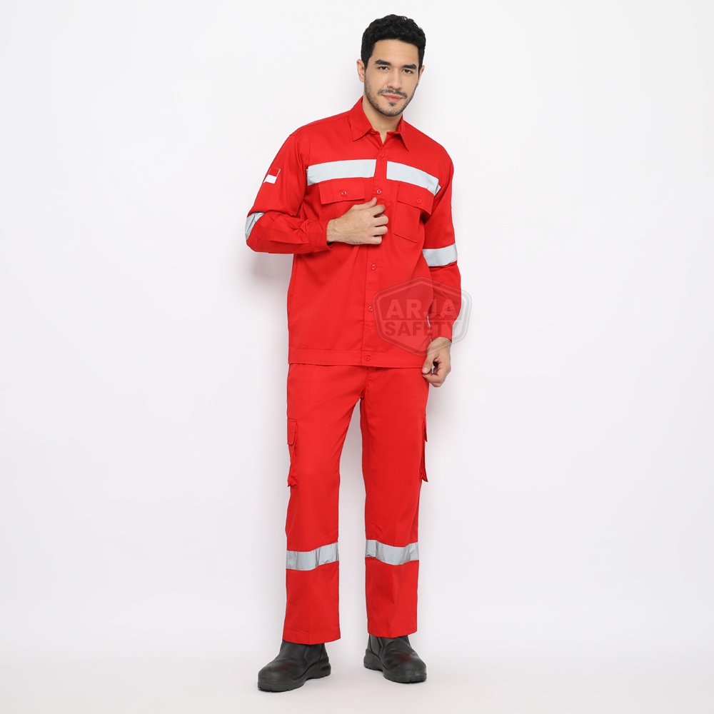 ARJA SAFETY [ FREE LOGO SAFETY &amp; BENDERA ] Wearpack Setelan | Wearpack Stelan | Baju Celana | Wearpack Safety Setelan | Wearpack Kerja Safety | Werpak Drill | Baju Proyek Safety