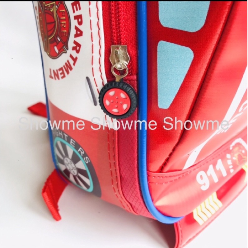 SHOWME TAS RANSEL MOBIL ANAK SEKOLAH PAUD - TK KARAKTER LUCU KUALITAS PREMIUM BATOK GAMBAR PAKAI BUSA - BLAMBIR - FIRE RESCUE CAR - DAMKAR