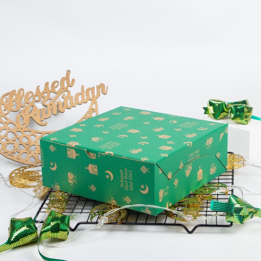

10 pcs kardus die cut packaging hampers lebaran kotak kemasan kue brownies box peking kado hari raya idul fitri 20x20x7.5cm