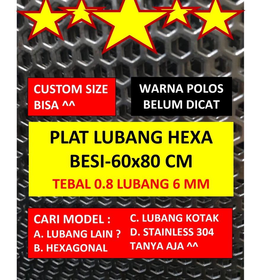 Grosir Belanja Plat 60x80 - Hexagonal Lubang 6 mm - Plat Besi Ram Speaker - Tebal 0.8 mm - Ram Grill Plat Lubang