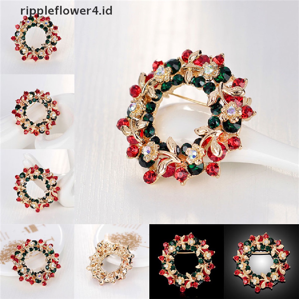 {rippleflower4.id} Perhiasan Kristal Panas Bulat Garland Natal Bros Pin Hadiah Pesta Santa Claus~