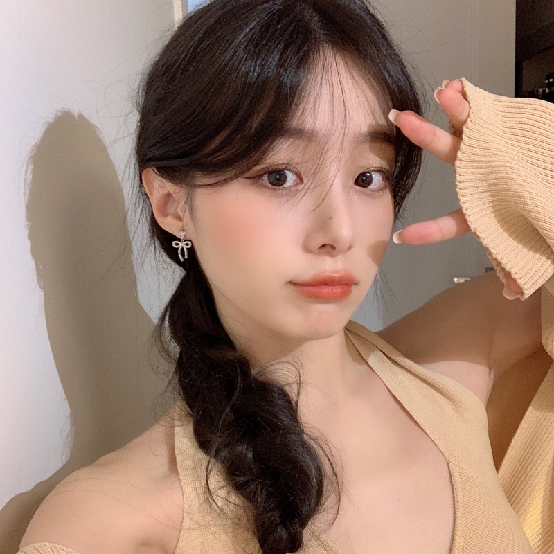 We Flower Korea s925 Perak Korea Lucu Bersinar Kristal Busur Menjuntai Anting-Anting Untuk Wanita Perempuan Elegan Berongga Ikatan Simpul Stud Anting-Anting Pertunangan Pesta Perhiasan Hadiah