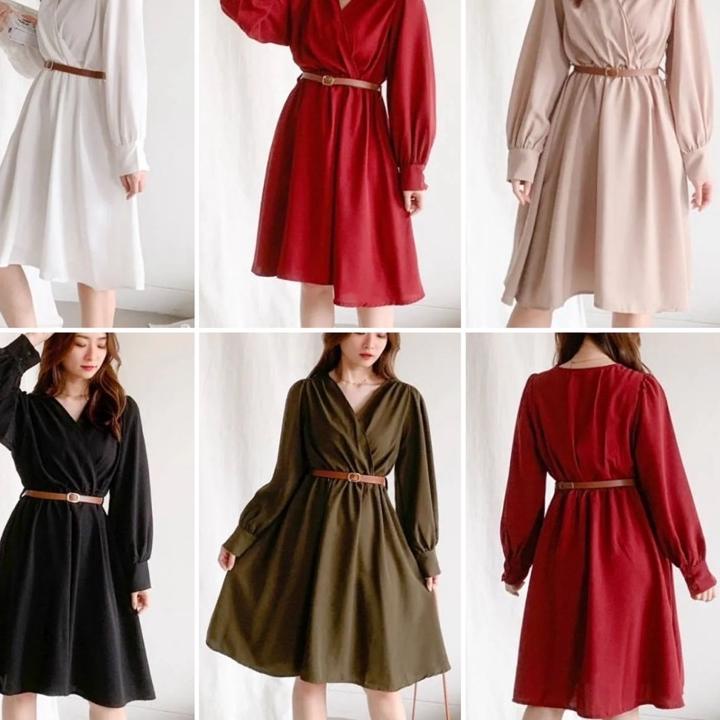 Promo Mila Dress + Free Ikat Pinggang Dress Wanita / Dress Natal / Baju Natal