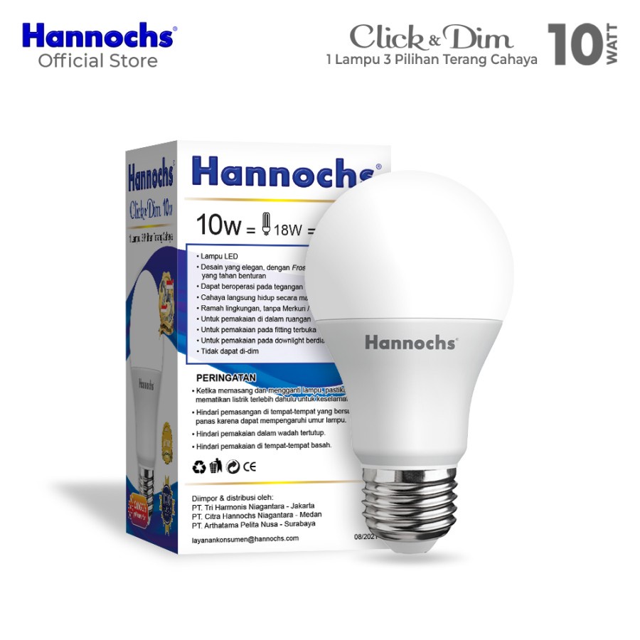 Barangunik2021 -Hannochs Bohlam Lampu LED Click &amp; Dim 10 Watt 3 Tingkat Kecerahan