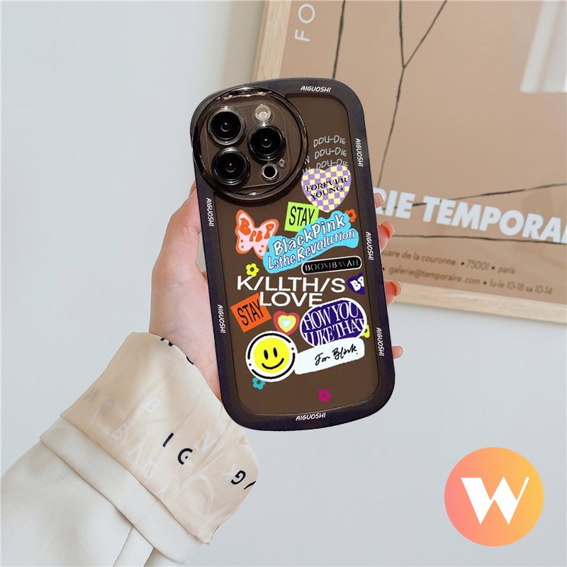 Casing Realme C35 C25 C25 C25s C21Y C11 C25Y C12 C20 C3 C31 C20A C15 Realme 9i 6i 5i 5s 5c1 Trendy Casetify BlackPink Soft Sticker Label Love Hati Lucu Kartun Smile Airbag Case