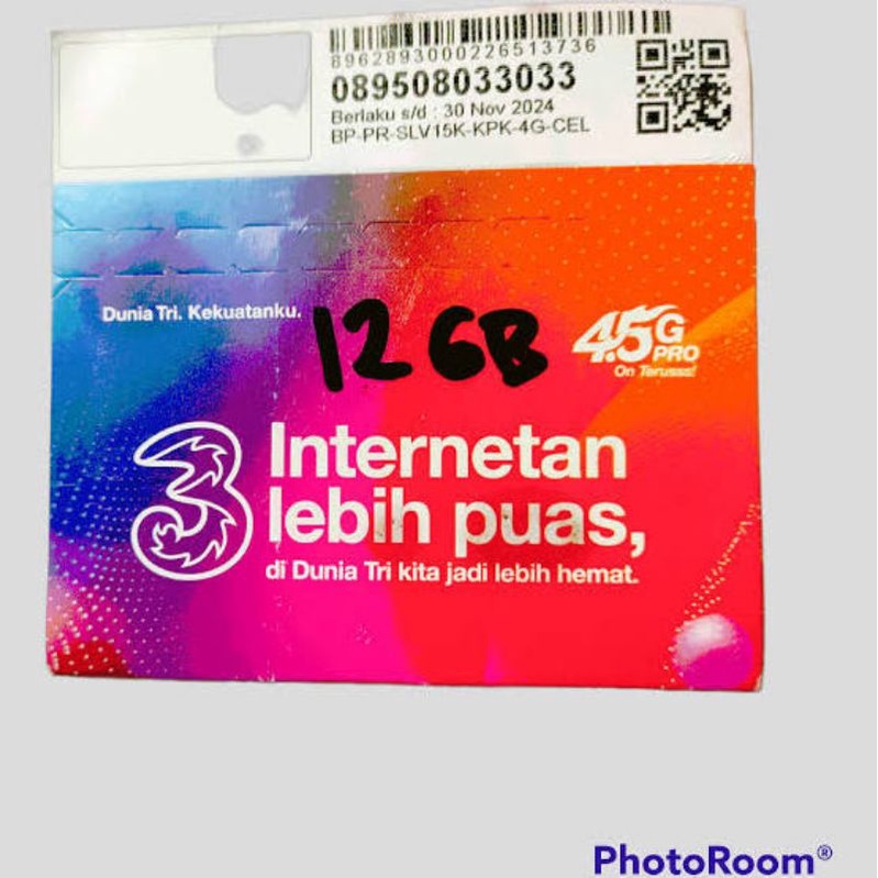 kartu perdana tri kuota 12gb/ kuota internet tri 12gb