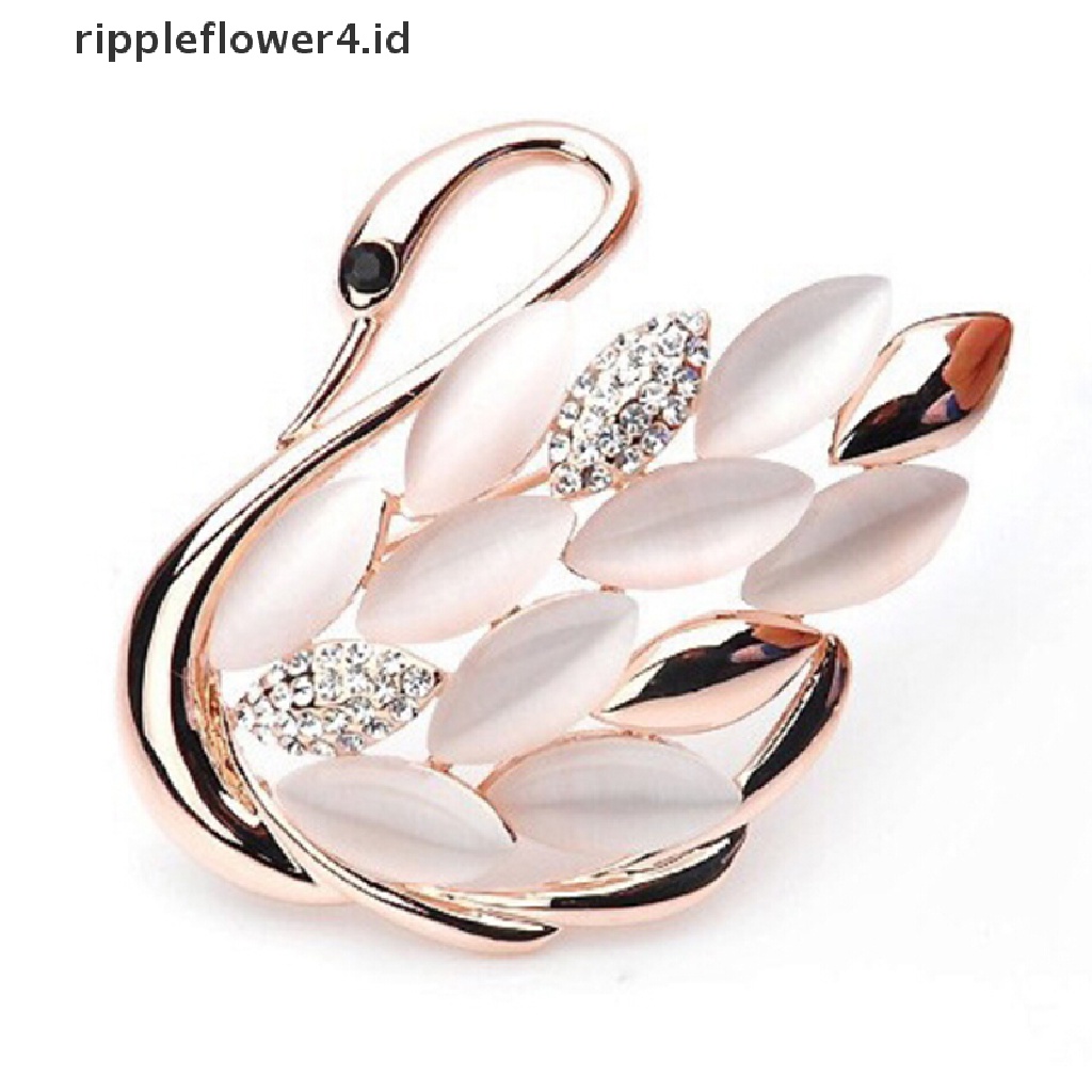 {rippleflower4.id} Trendy Elegan Motif Angsa Berlian Imitasi Bros Pin Kristal Bros Pin Klip~