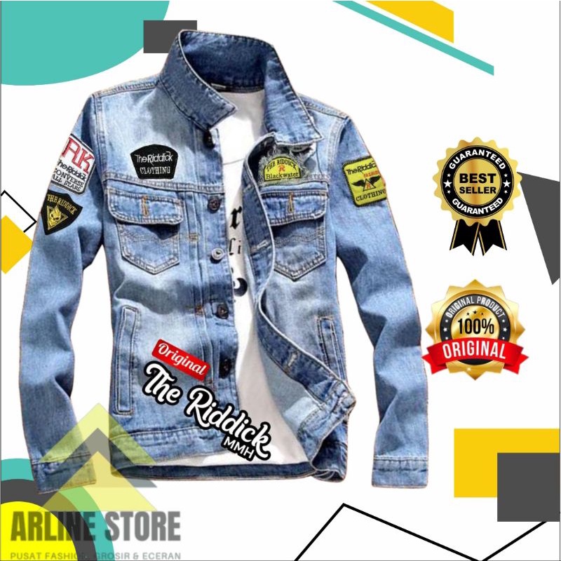 COD Jaket Denim Sobek Pria Bordir Jacket Jeans Cowok Emblem Original The Riddick Grade Premium Model