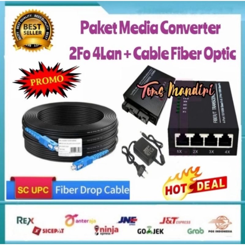 Paket Cable Fiber Optic 120 Meter +. Media Converter 4 LAN 2 FO