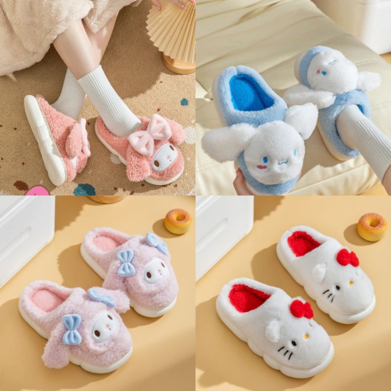 Sepatu Sendal Rumah Bulu ORI Sanrio Karakter My Melody Cinnamoroll Hello Kitty