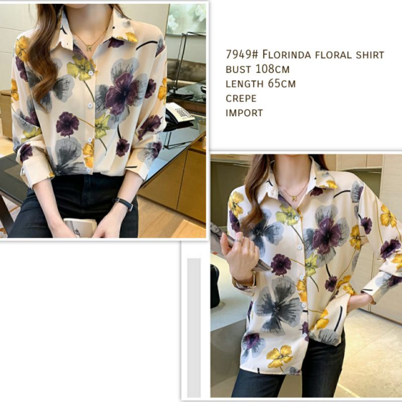 MDLV ~ 7949# Florinda Floral Shirt Kemeja Bunga Import
