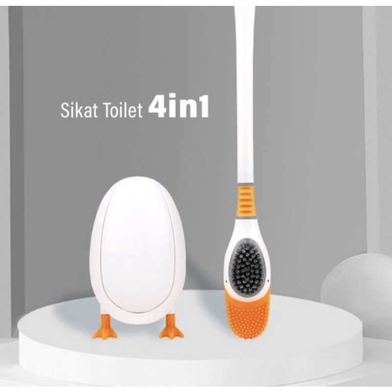 Sikat Toilet Silikon 4in1 Bentuk Bebek Bisa dilipat dan digantung - Sikat Toilet silikon bebek -