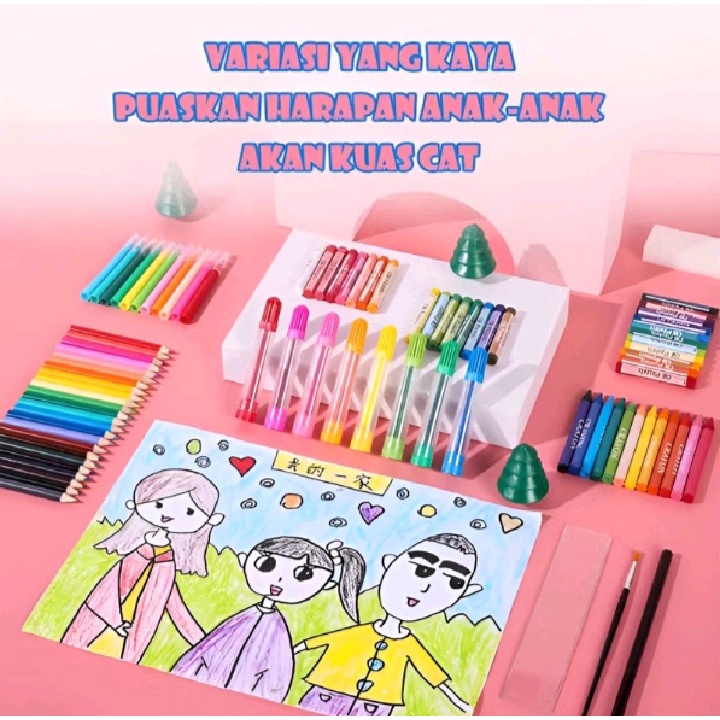 Pensil Warna Crayon Set 208 Pcs Crayon Mewarnai 208 Warna Pensil Krayon Alat Menggambar atau Mewarnai