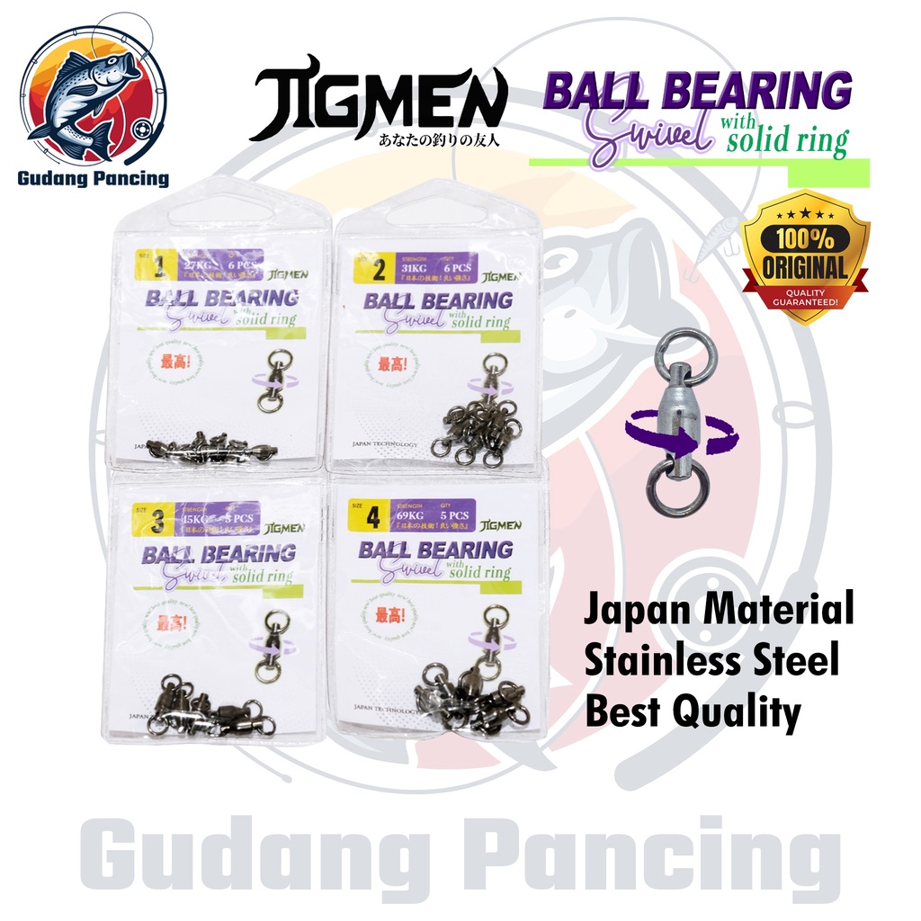 JIGMEN Kili Kili Pancing Ball Bearing Swivel With Solid Ring terbuat dari Stainless Steel Besi Anti Karat Material Jepang dengan kualitas paling bagus