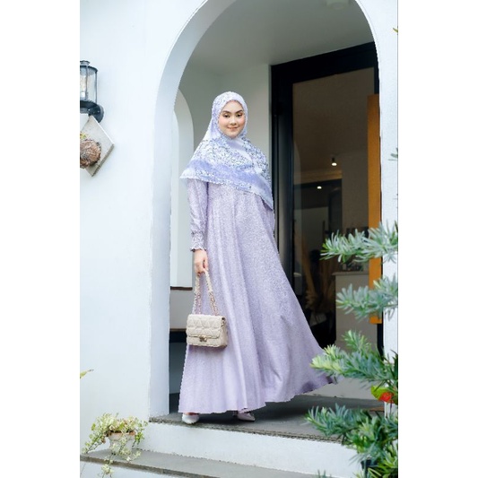 Syari Set Nurul (Gamis + Scarf Jumbo) Premium - Lilac | Gamis Set Katun | Gamis Cantik | Scarf Jumbo