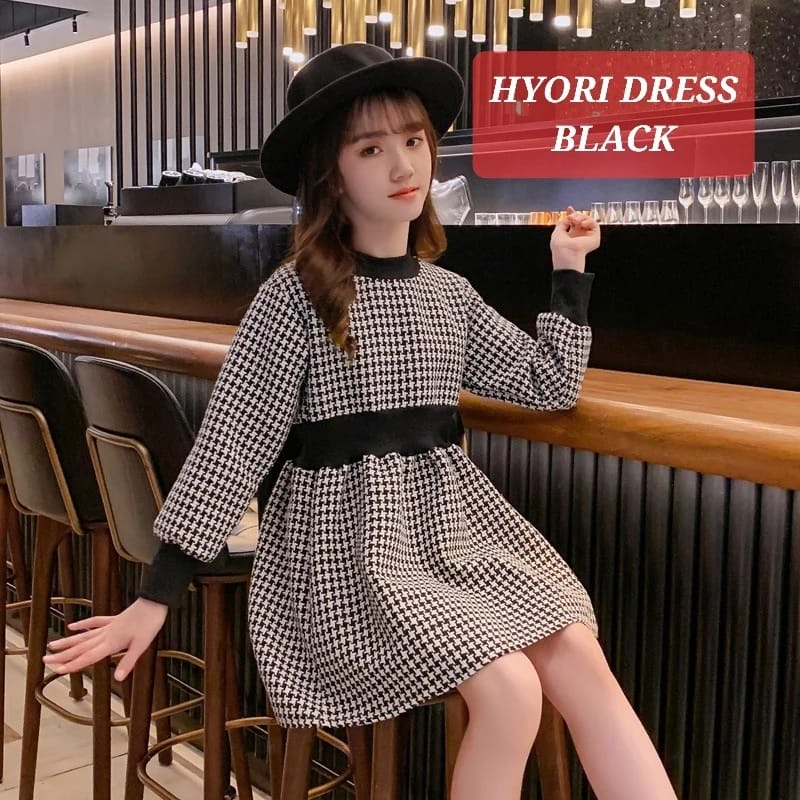 HYORI DRESS BLACK BAJU CASUAL ANAK REMAJA CEWK FASHION KOREA IMPORT ELEGAN