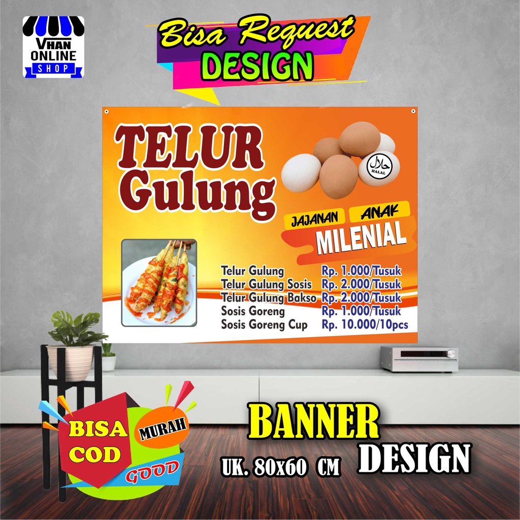 Spanduk, Banner Jualan Telur Gulung, Makanan Viral Murah Bagus