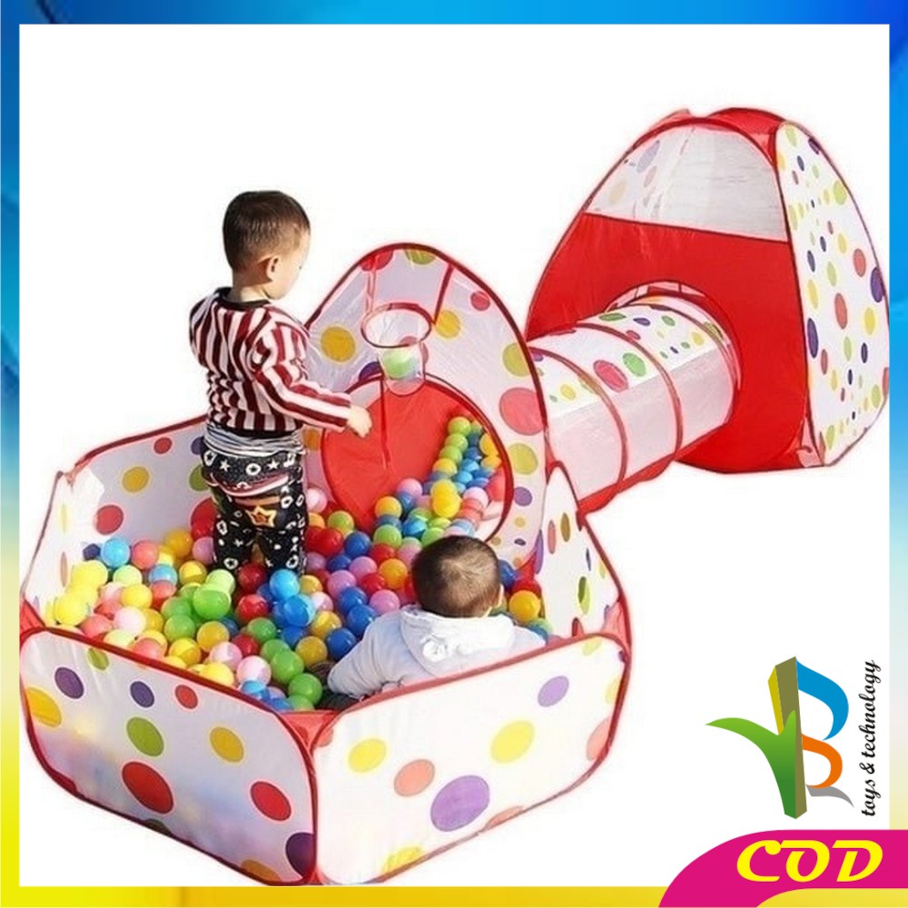 RB-M6 Mainan Tenda Anak Terowongan 4 in 1 + Kolam + Ring Basket Mainan Keranjang Mandi Bola Anak