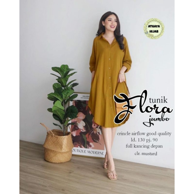 Tunik Jumbo Flora Tunik Crinkle Airflow LD 130 Baju Atasan Wanita Oversize Terbaru Kekininan By Atha