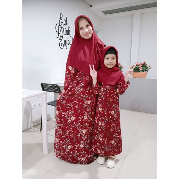 Gamis couple seragam ibu anak motif bunga cantik