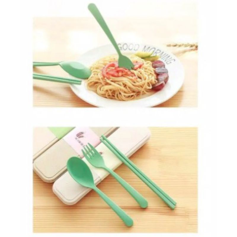 Alat Makan Sendok Sumpit Garpu Alat Makan Korea Travelling Set 3In1 Bahan