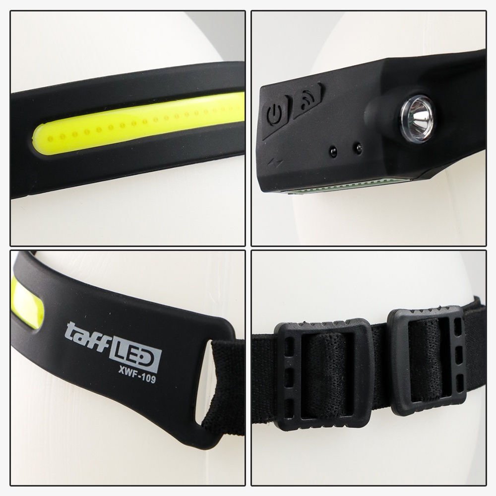 TaffLED Fire Headlamp Flashlight Sensor USB LED XPE+COB - XWF-109 - Black - 7RFL30BK