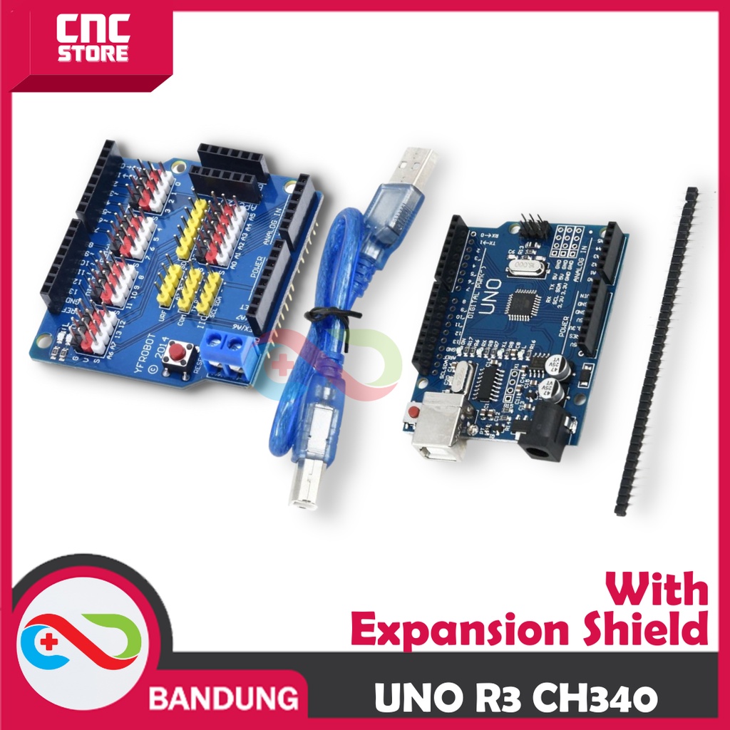 ARDUINO UNO R3 ATMEGA328P CH340 COMPATIBLE BOARD PLUS EXPANSION SHIELD V5.0