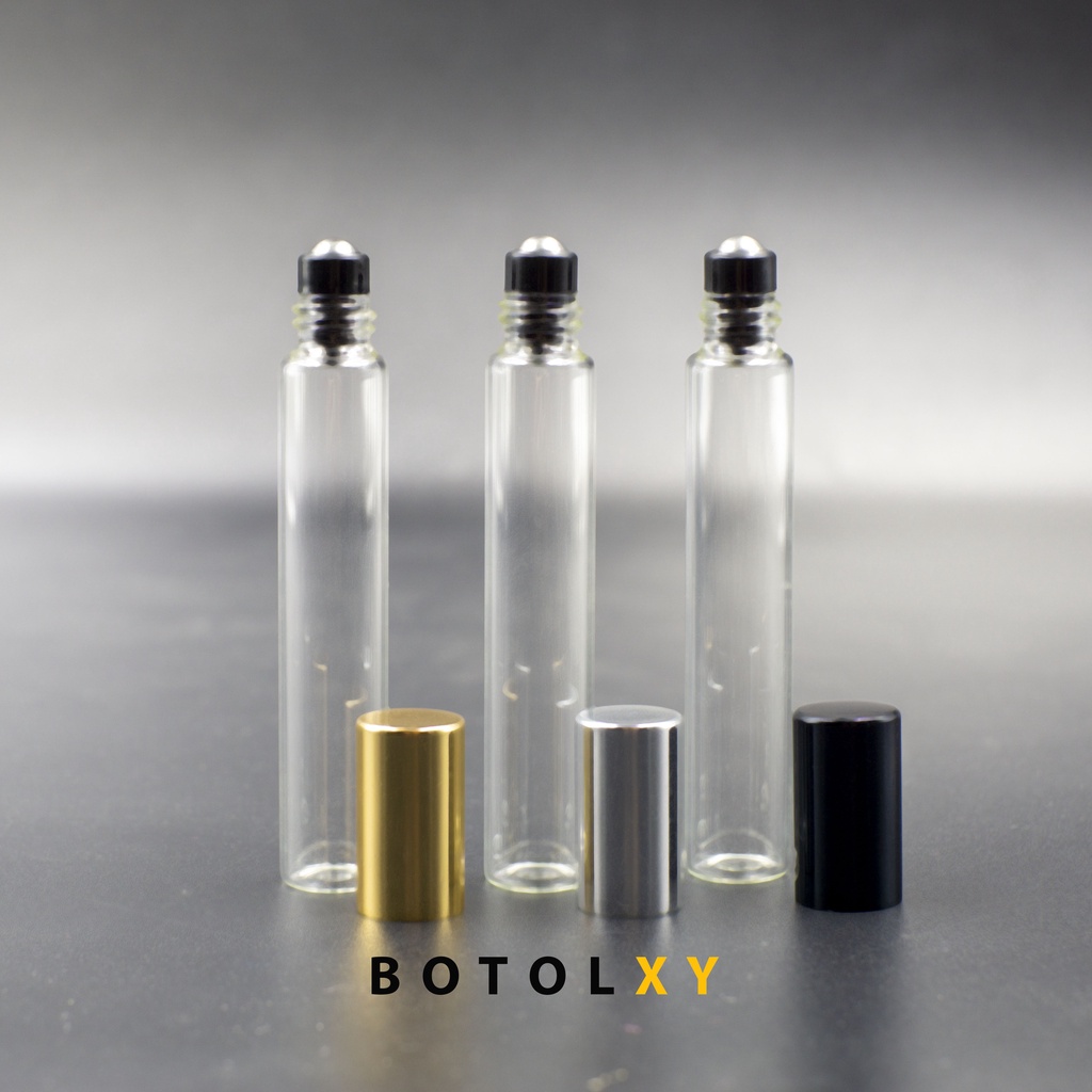 Botol Roll On 10ml Kaca Bening Tutup Metal / Aluminium - ROLLER BESI