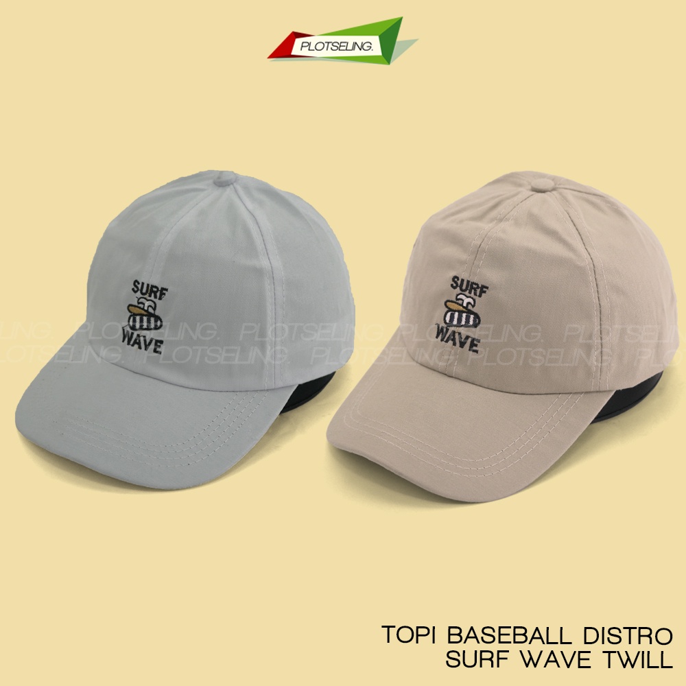 Topi Baseball SURF WAVE Distro Kasual Pria Wanita Abu Cream Hijau Navy Hitam Bahan DMR Twill Ukuran All Size Clip Besi