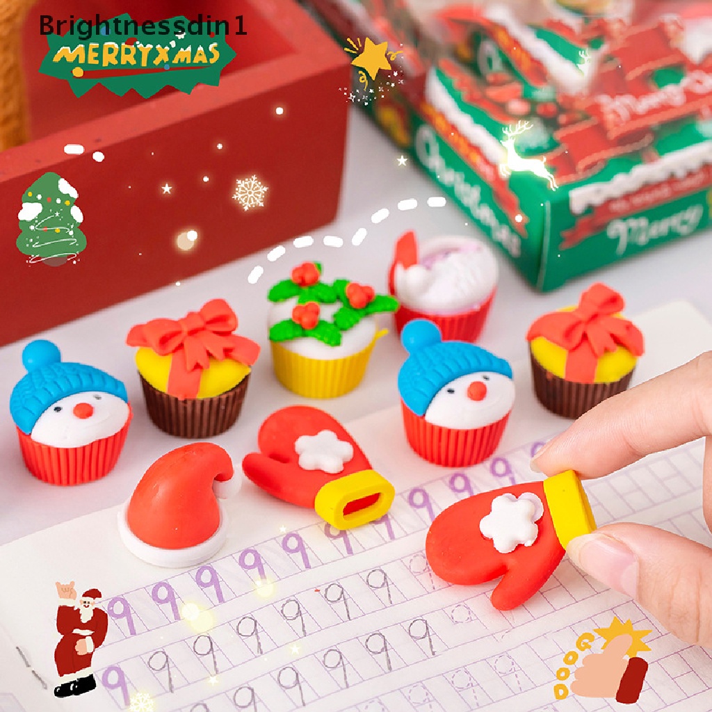 [Brightnessdin1] 1set Anak Christmas Eraser Set Alat Tulis Natal Kado Siswa Sekolah Tk Perlengkapan Sekolah Stationery Set Butik