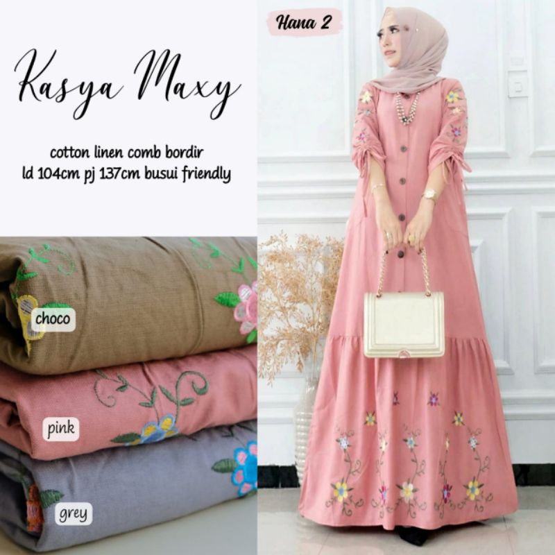 GAMIS // JODHA MAXI BY MEGUMI // GAMIS BAHAN COTTON LINEN MIX BORDIR PREMIUM