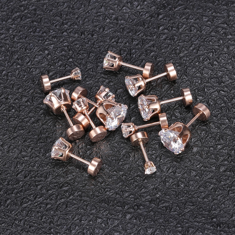 6pasang/lot 3-8mm 316L Stainless Steel Kristal Studs Earrings Set Dengan Zirkonia Besar Berlian Imitasi Tulang Rawan Telinga Studs