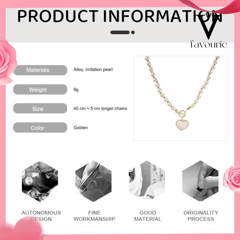 CODMewah Liontin Bentuk Hati Vintage Kalung Mutiara Wanita Elegan Rantai Klavikula Pesona-FA